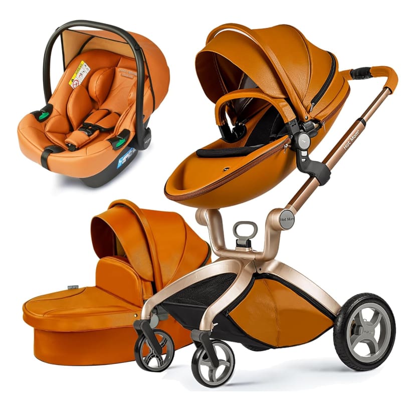 Hot Mom Elegance F022 3 in 1 Baby Stroller Brown with matching car seat