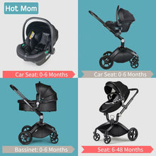 Cargar imagen en el visor de la galería, Hot Mom - Elegance F022 - 3 in 1 Baby Stroller - Black - Black with car seat / Germany - Baby Stroller
