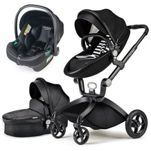 Cargar imagen en el visor de la galería, Hot Mom - Elegance F022 - 3 in 1 Baby Stroller - Black - Black with car seat / Germany - Baby Stroller