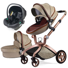 Laden Sie das Bild in den Galerie-Viewer, Hot Mom - Elegance F022 - 3 in 1 Baby Stroller - Grid with grey car seat - Grid with grey car seat / International - Baby Stroller